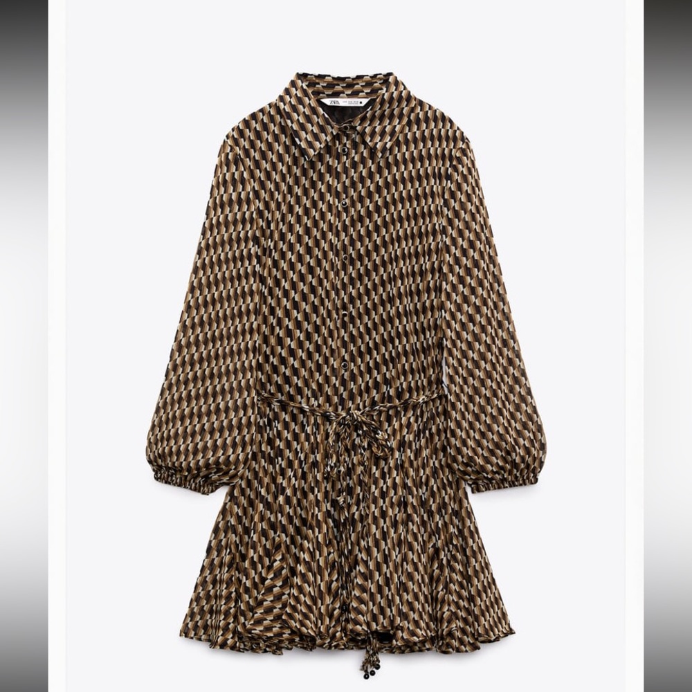 zara mini brown and black dress with metallic detail - Picture 4 of 6